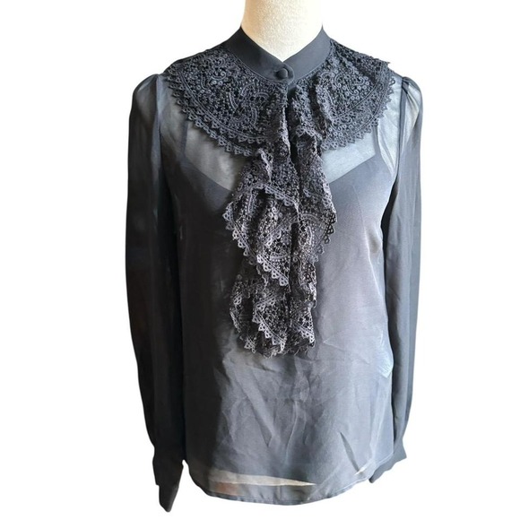 Red Valentino Sheer Lace Blouse – Romantic Gothic Black Top w/ Detachable Tank - Picture 1 of 5